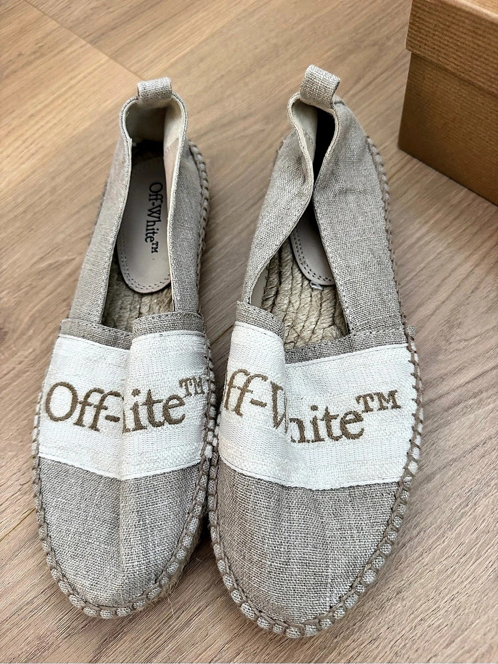 Off-White Bookish Canvas Espadrilles in Beige & White